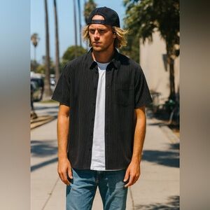 Vintage Lost Enterprises Pinstripe Button-Up Shirt 100% Cotton Skater Streetwear